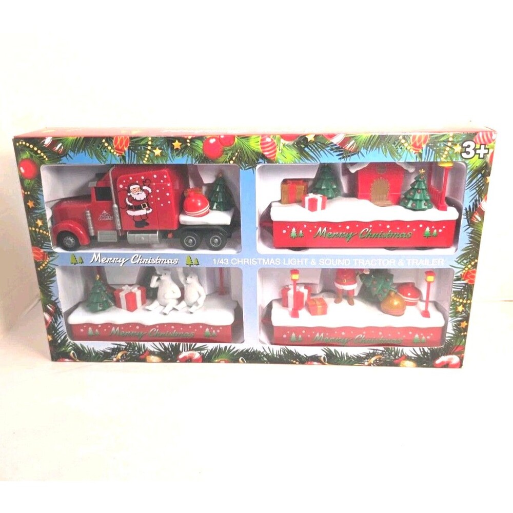 Merry Christmas 1/43 Tractor & Trailer W/ Light and Sound By Golden Wheel- Works